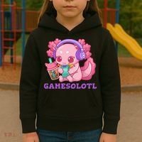 Axolotl Gaming Gamer Video Games Boba Tea Bubble Anime Kids Hoodie thumb 3