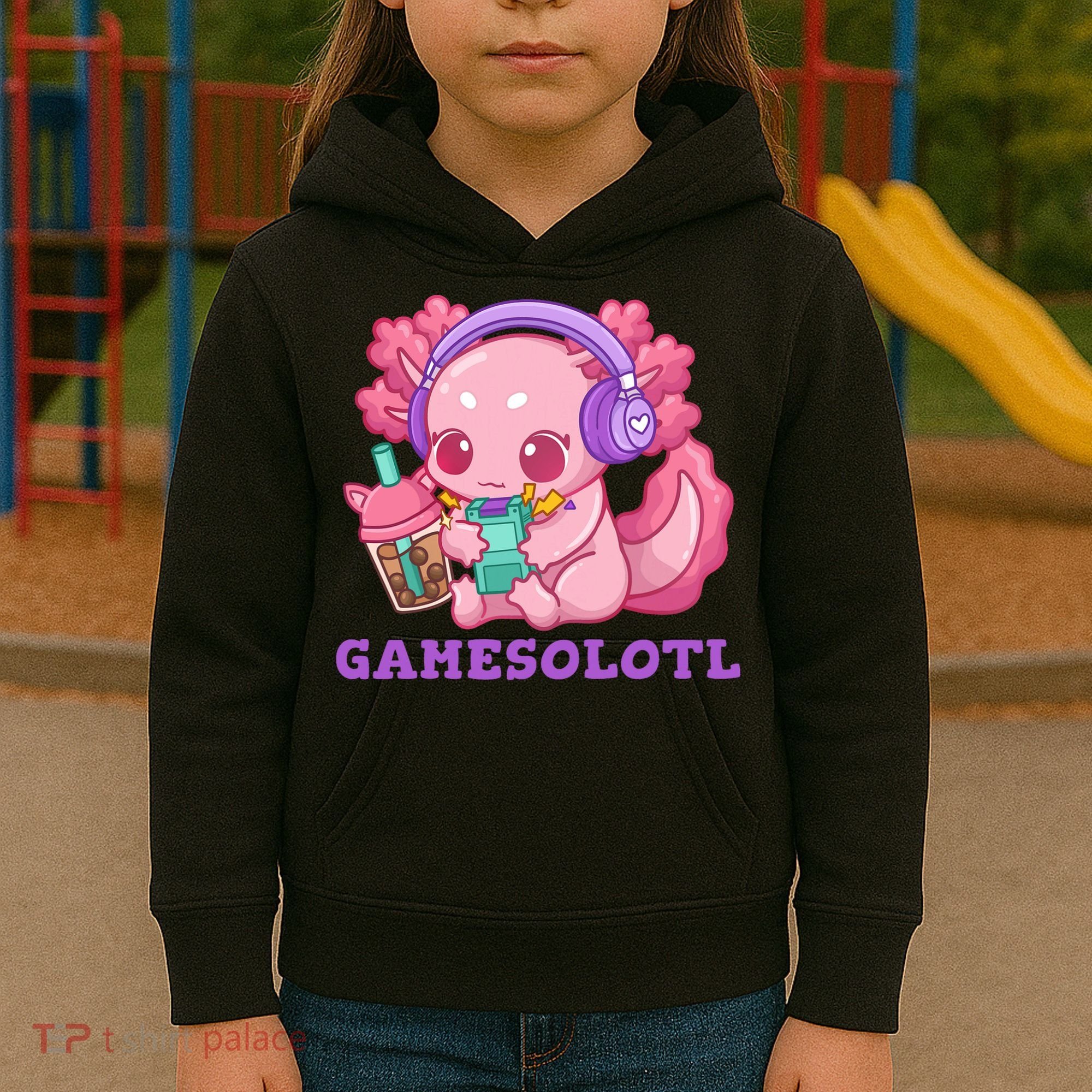 Axolotl Gaming Gamer Video Games Boba Tea Bubble Anime Kids Hoodie