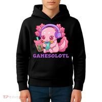 Axolotl Gaming Gamer Video Games Boba Tea Bubble Anime Kids Hoodie thumb 4