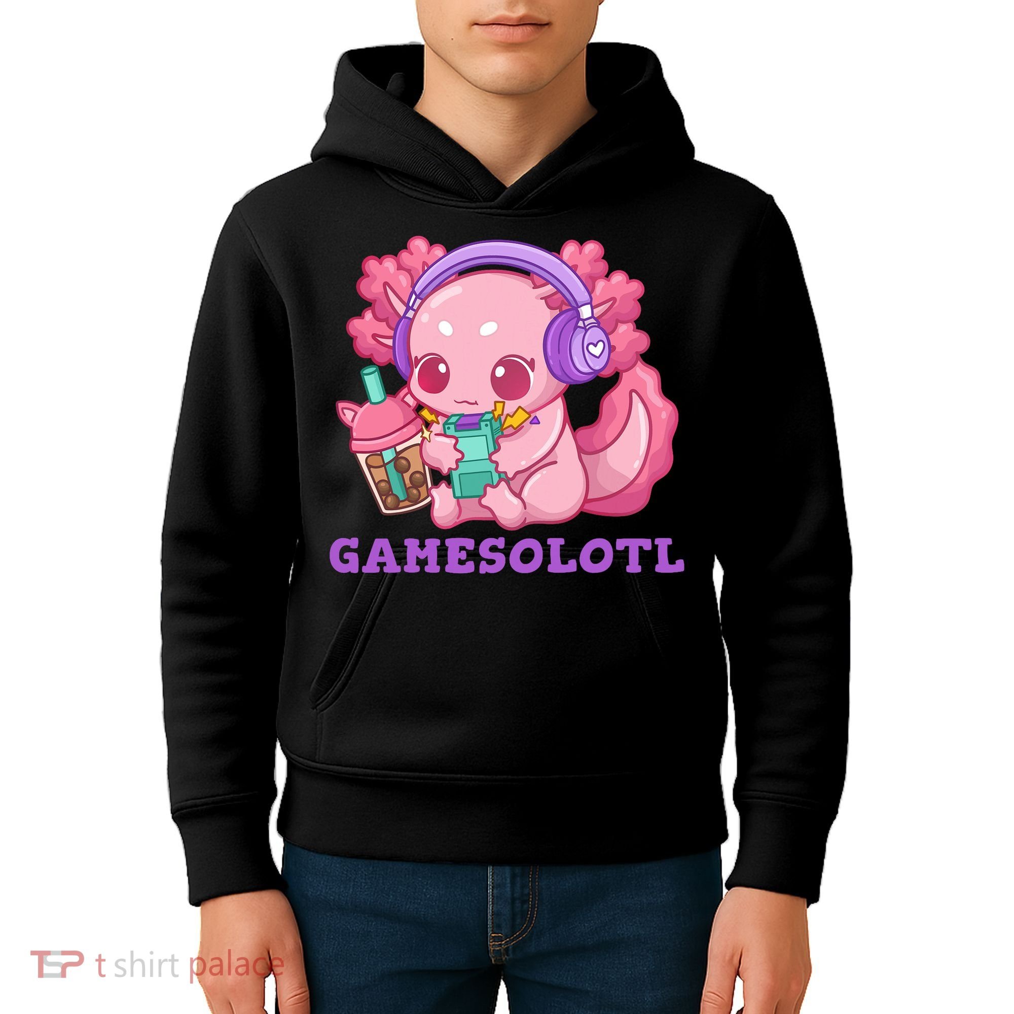 Axolotl Gaming Gamer Video Games Boba Tea Bubble Anime Kids Hoodie