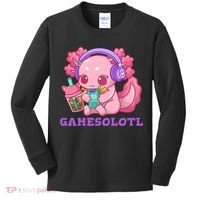 Axolotl Gaming Gamer Video Games Boba Tea Bubble Anime Kids Long Sleeve Shirt thumb 0