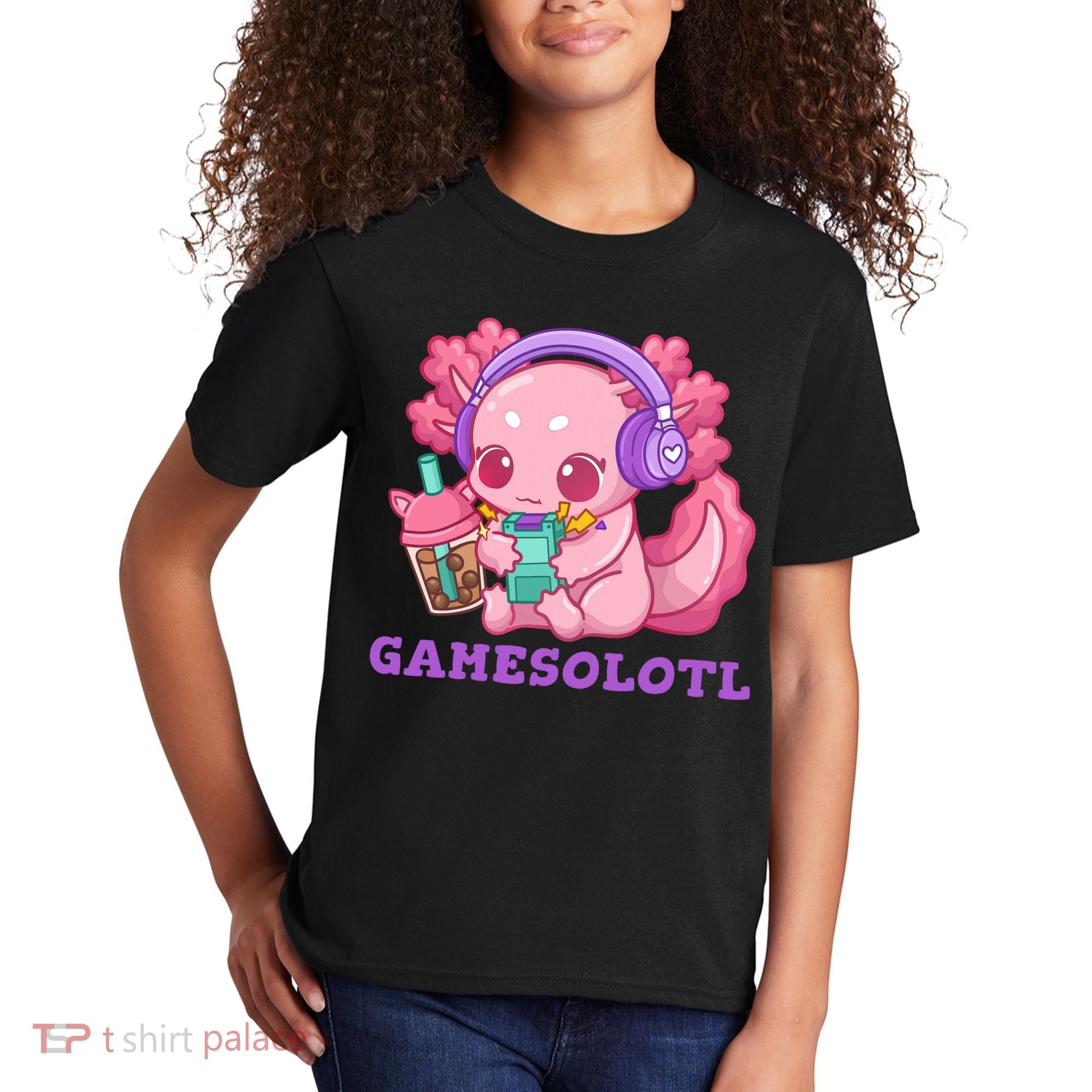 Axolotl Gaming Gamer Video Games Boba Tea Bubble Anime Kids T-Shirt