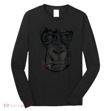Angry Gorilla Graphic Ape Cigar Smoking Monkey Long Sleeve Shirt
