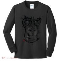 Angry Gorilla Graphic Ape Cigar Smoking Monkey Kids Long Sleeve Shirt thumb 0