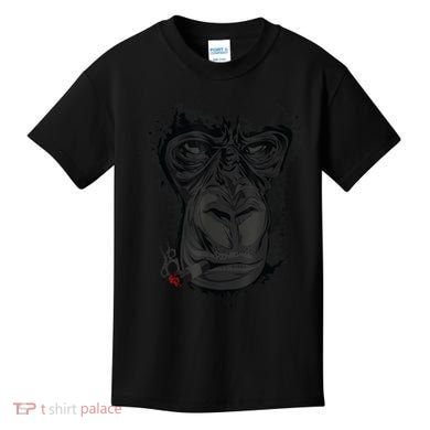 Angry Gorilla Graphic Ape Cigar Smoking Monkey Kids T-Shirt