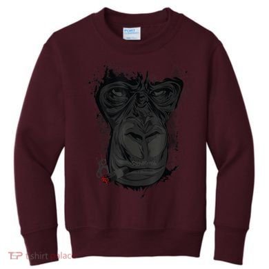 Angry Gorilla Graphic Ape Cigar Smoking Monkey Kids Sweatshirt