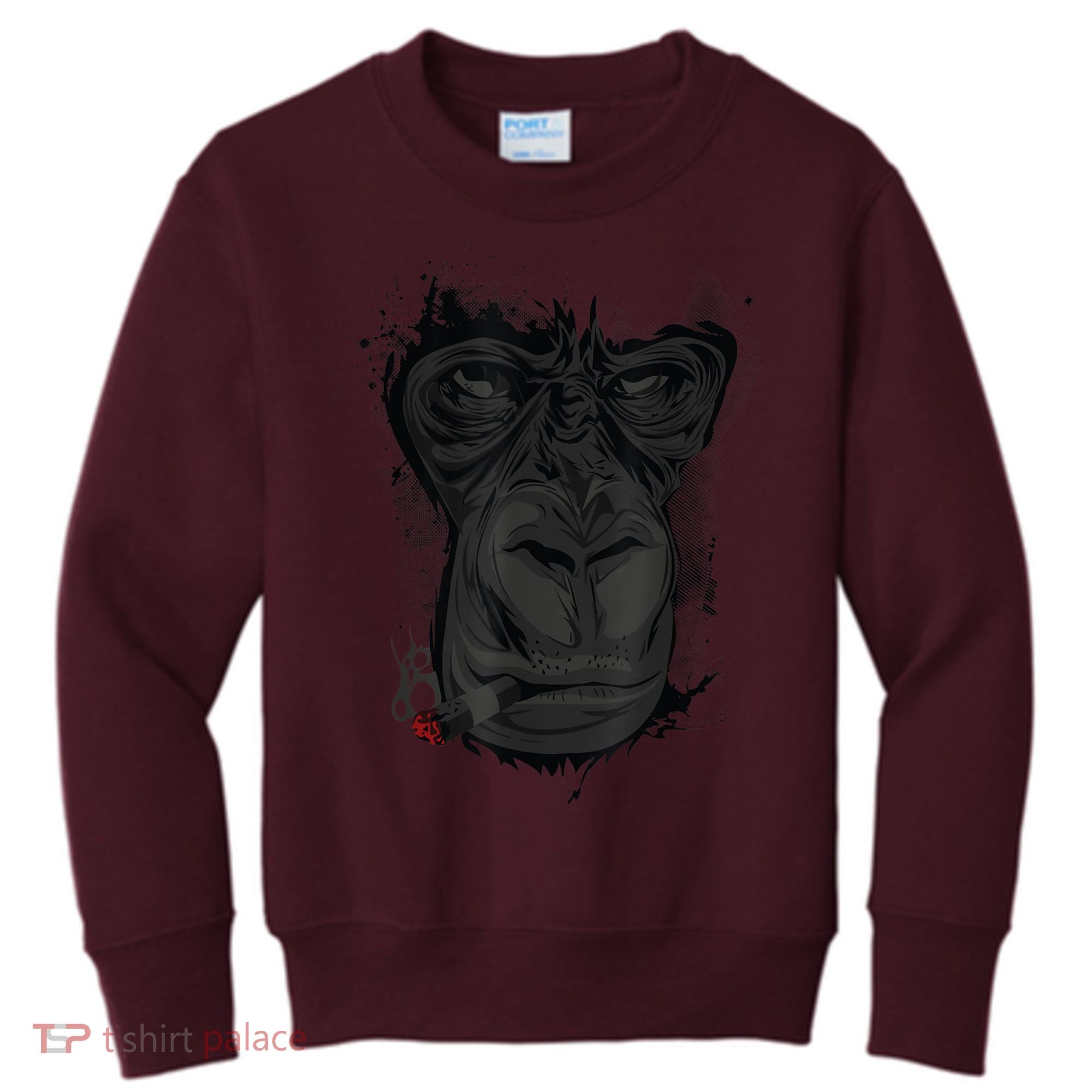 Angry Gorilla Graphic Ape Cigar Smoking Monkey Kids Sweatshirt