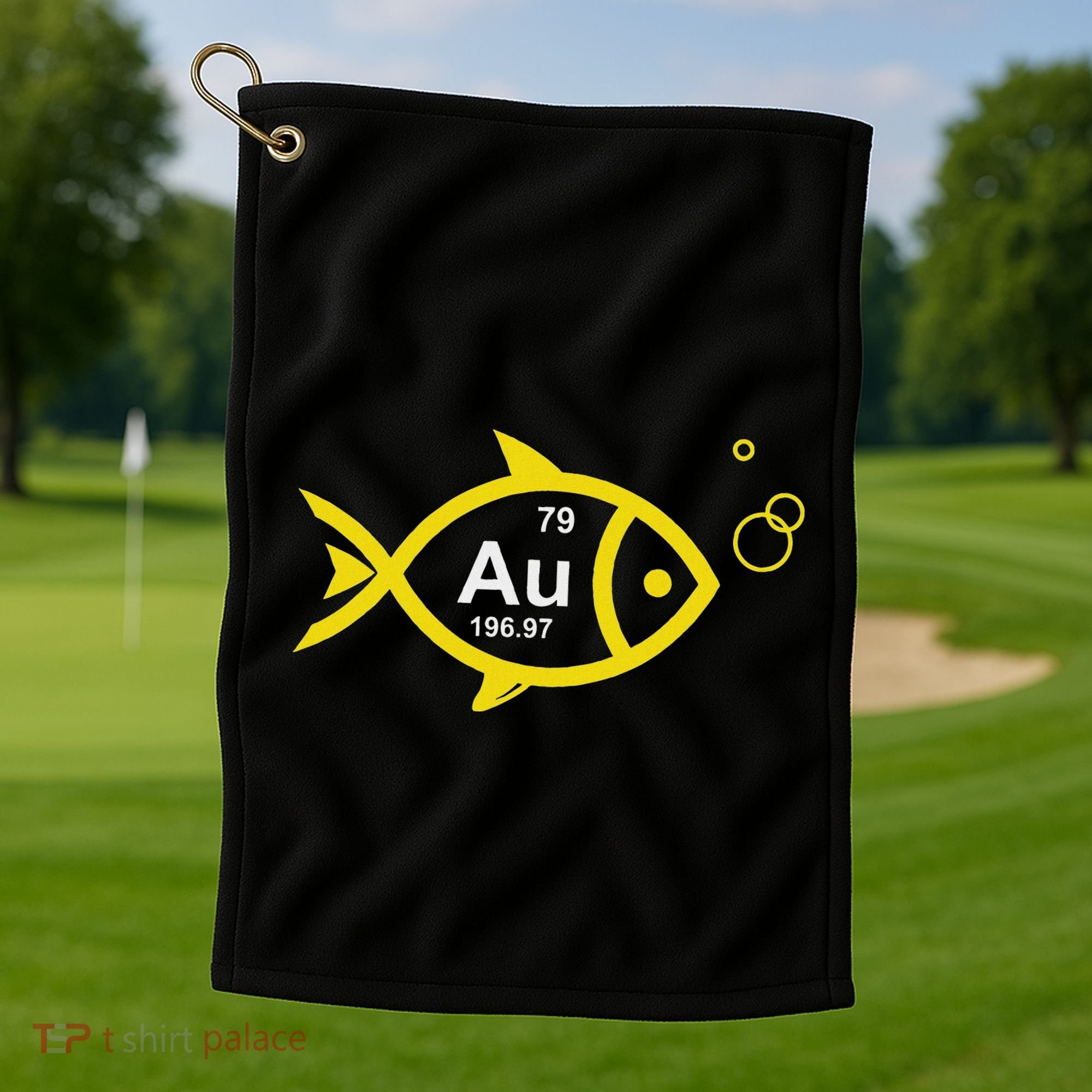 Au Goldfish Gold Metal Chemistry Pun Golf Towel