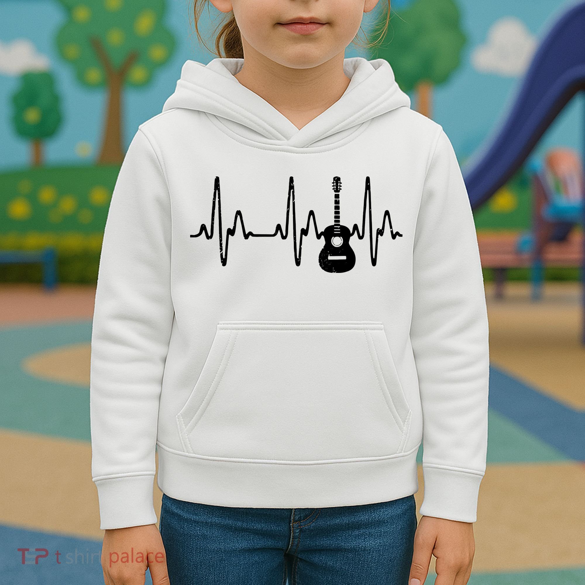 Acoustic Guitar Heartbeat Shirts Guitar Musician Kids Hoodie