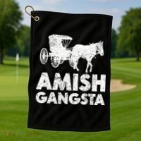 Amish Gangsta Horse And Buggy Funny Amish Gift Golf Towel thumb 1