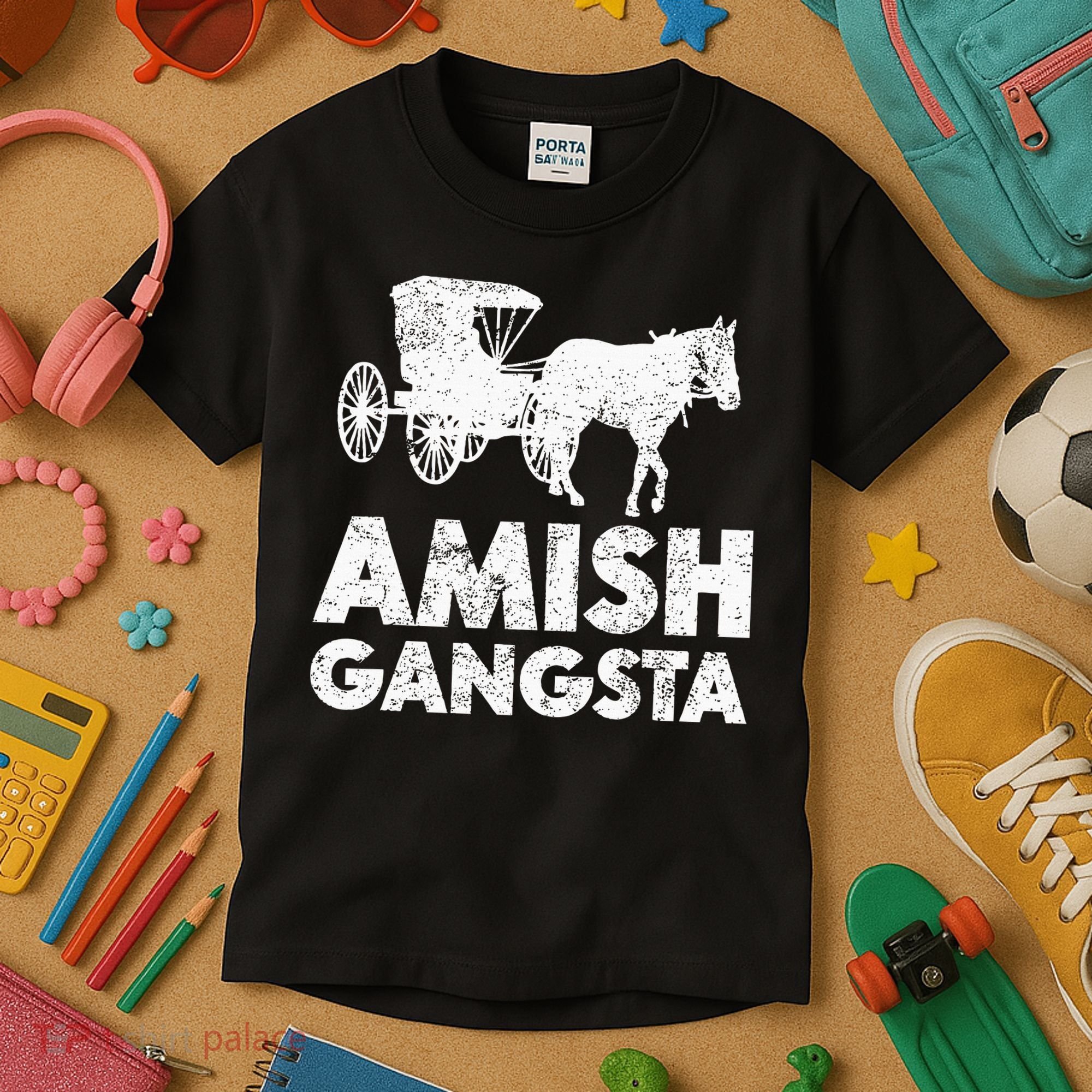Amish Gangsta Horse And Buggy Funny Amish Gift Kids T-Shirt
