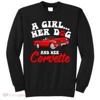 A Girl Her Dog And Her Corvette Dog Mom Sweatshirt thumb 0