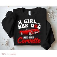 A Girl Her Dog And Her Corvette Dog Mom Sweatshirt thumb 2