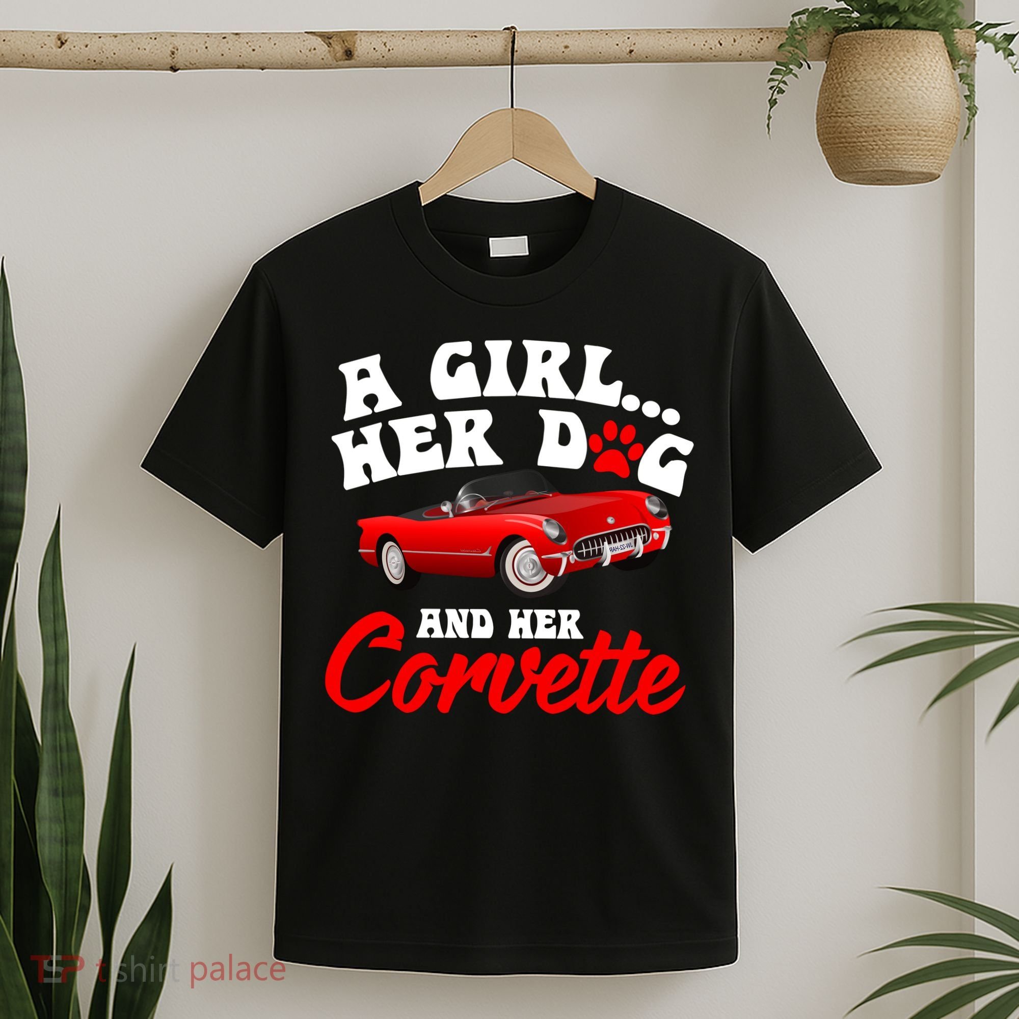 A Girl Her Dog And Her Corvette Dog Mom T-Shirt