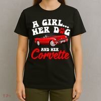 A Girl Her Dog And Her Corvette Dog Mom T-Shirt thumb 4