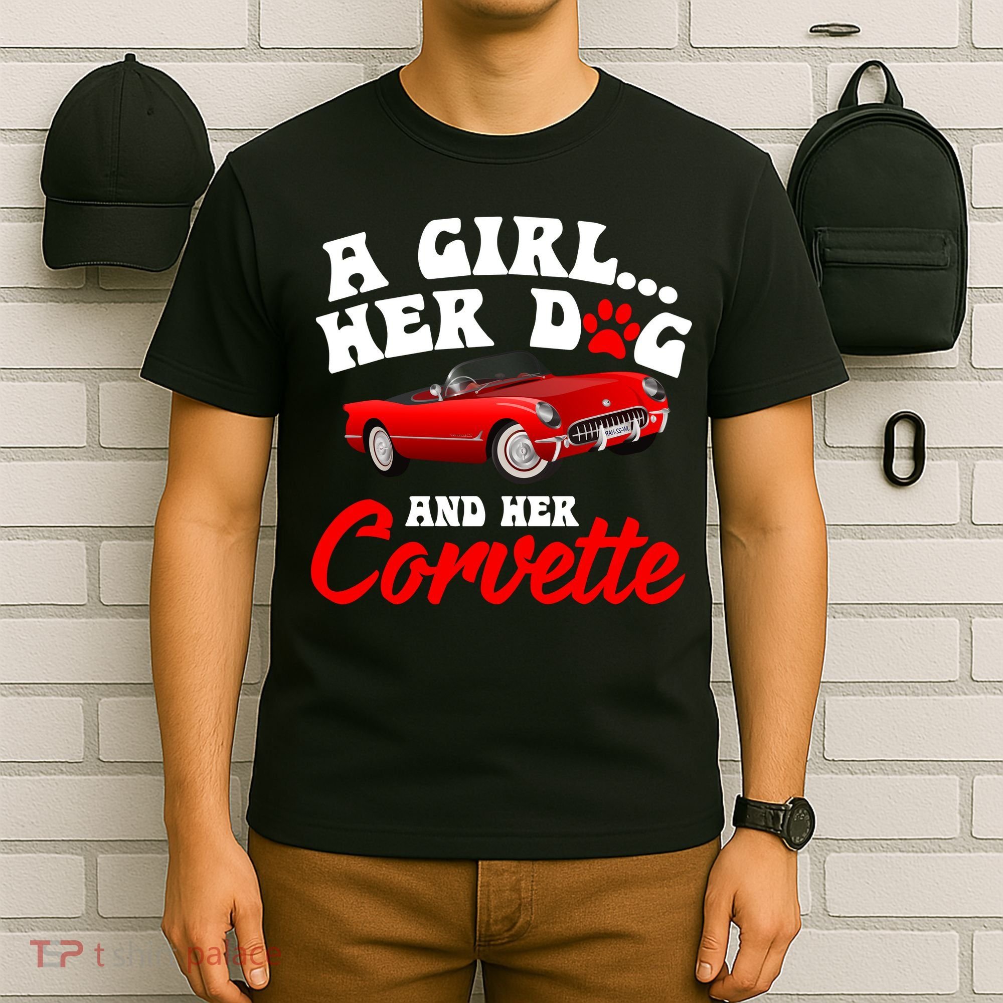 A Girl Her Dog And Her Corvette Dog Mom T-Shirt