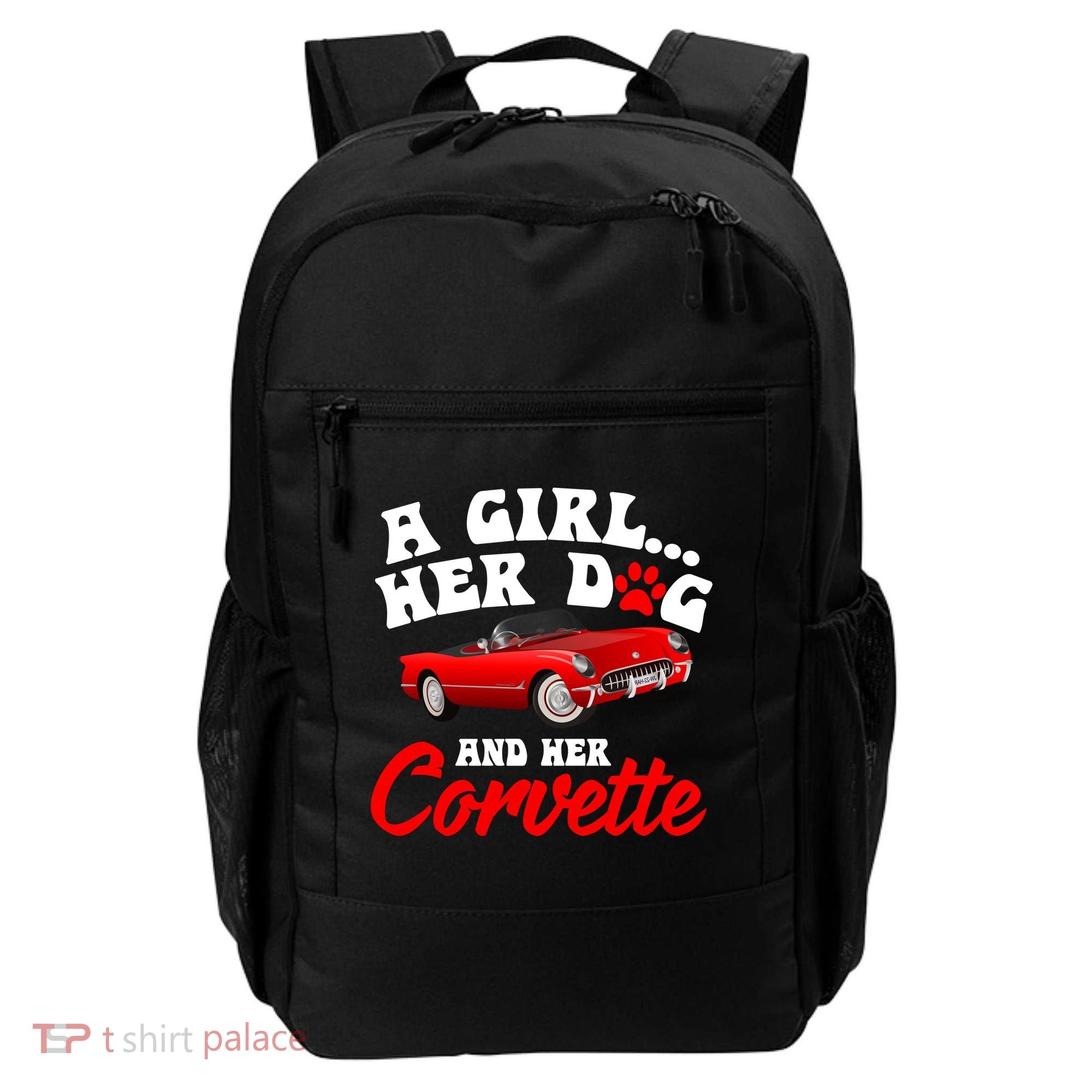 A Girl Her Dog And Her Corvette Dog Mom Backpack