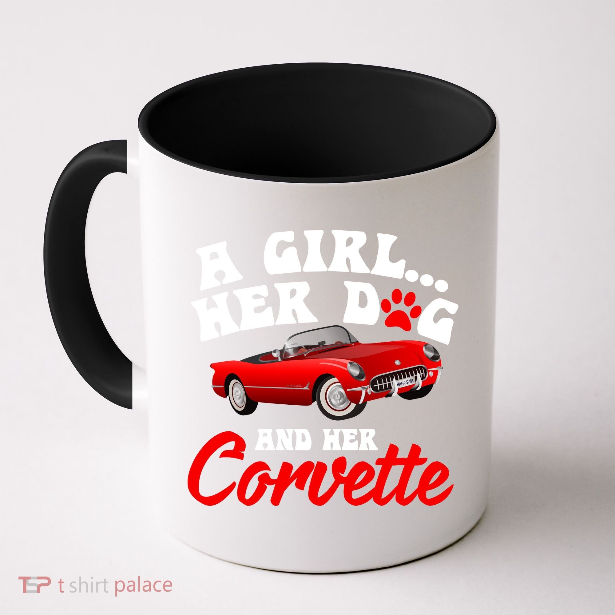 A Girl Her Dog And Her Corvette Dog Mom Coffee Mug