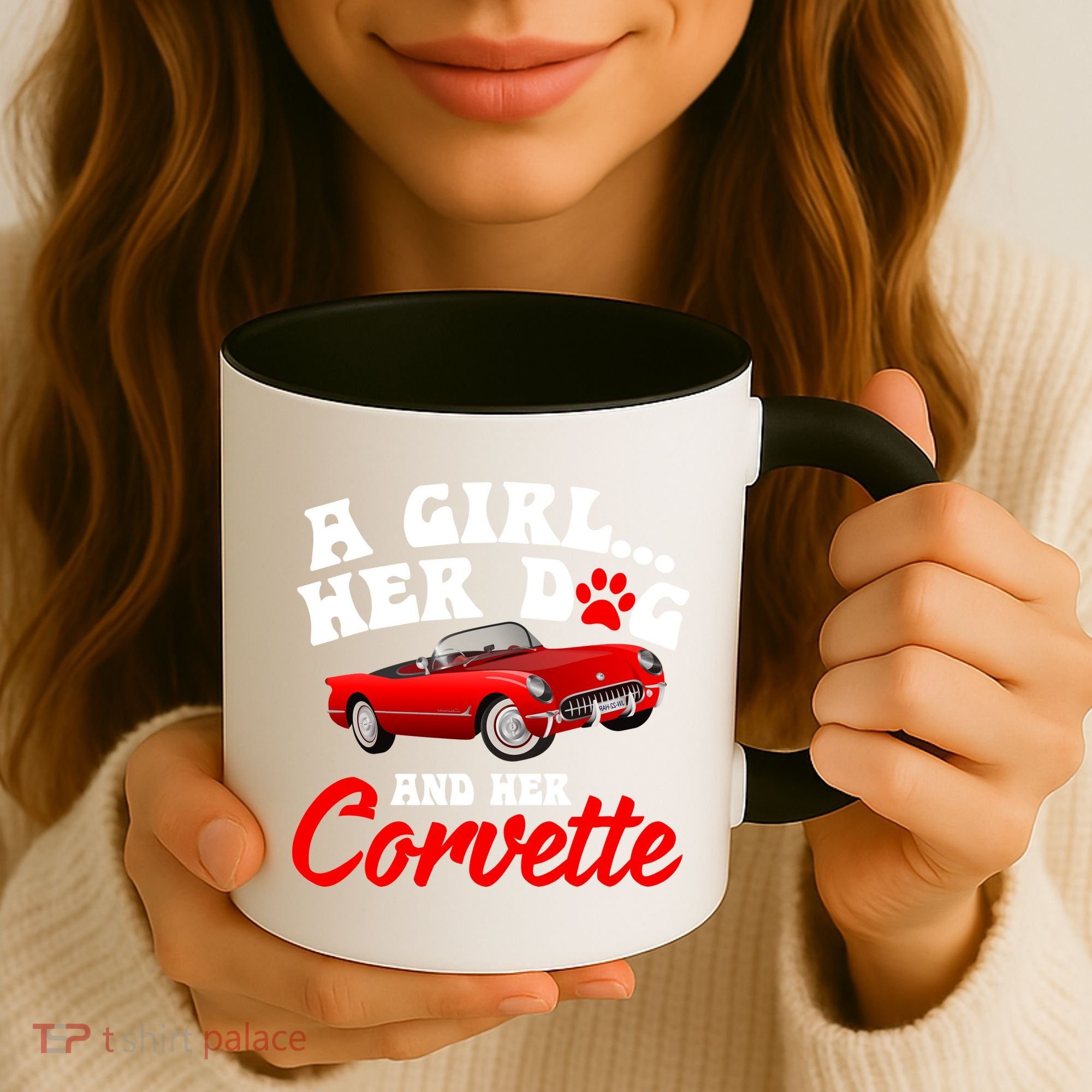 A Girl Her Dog And Her Corvette Dog Mom Coffee Mug