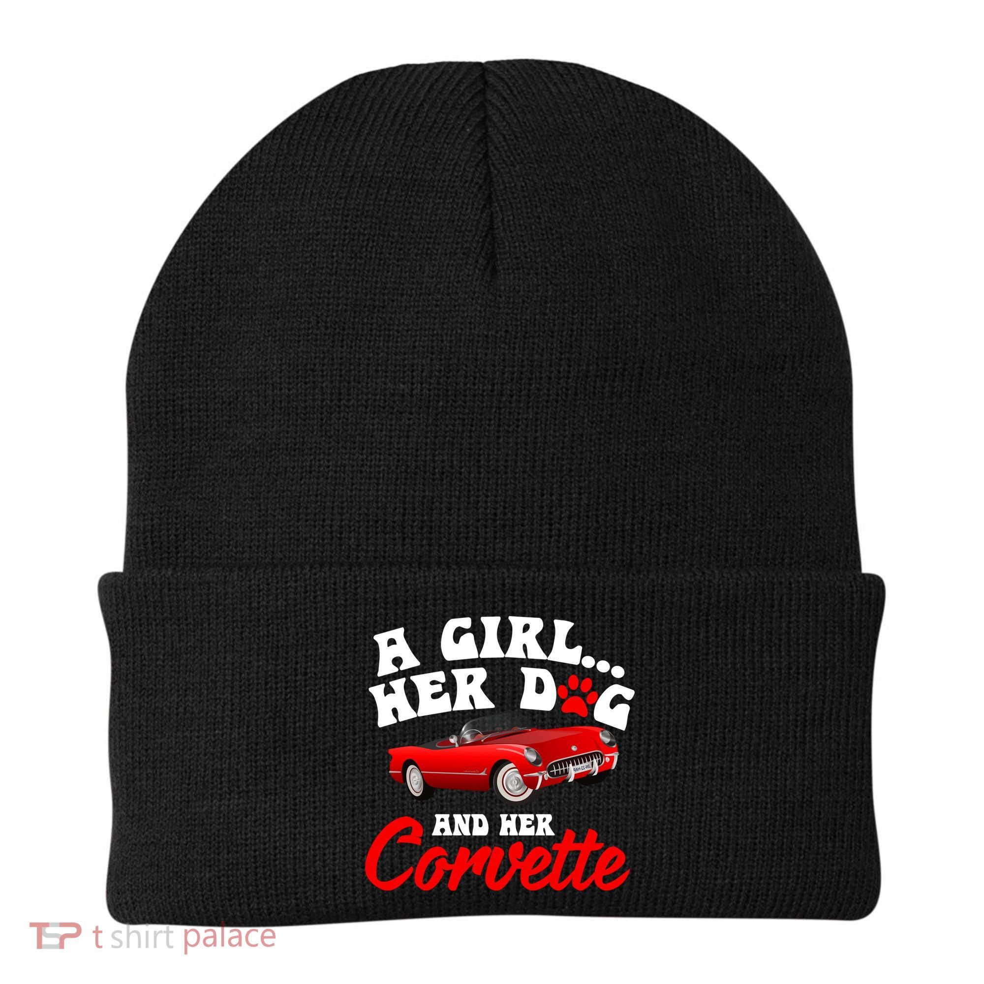 A Girl Her Dog And Her Corvette Dog Mom Beanie