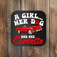 A Girl Her Dog And Her Corvette Dog Mom Coaster thumb 0