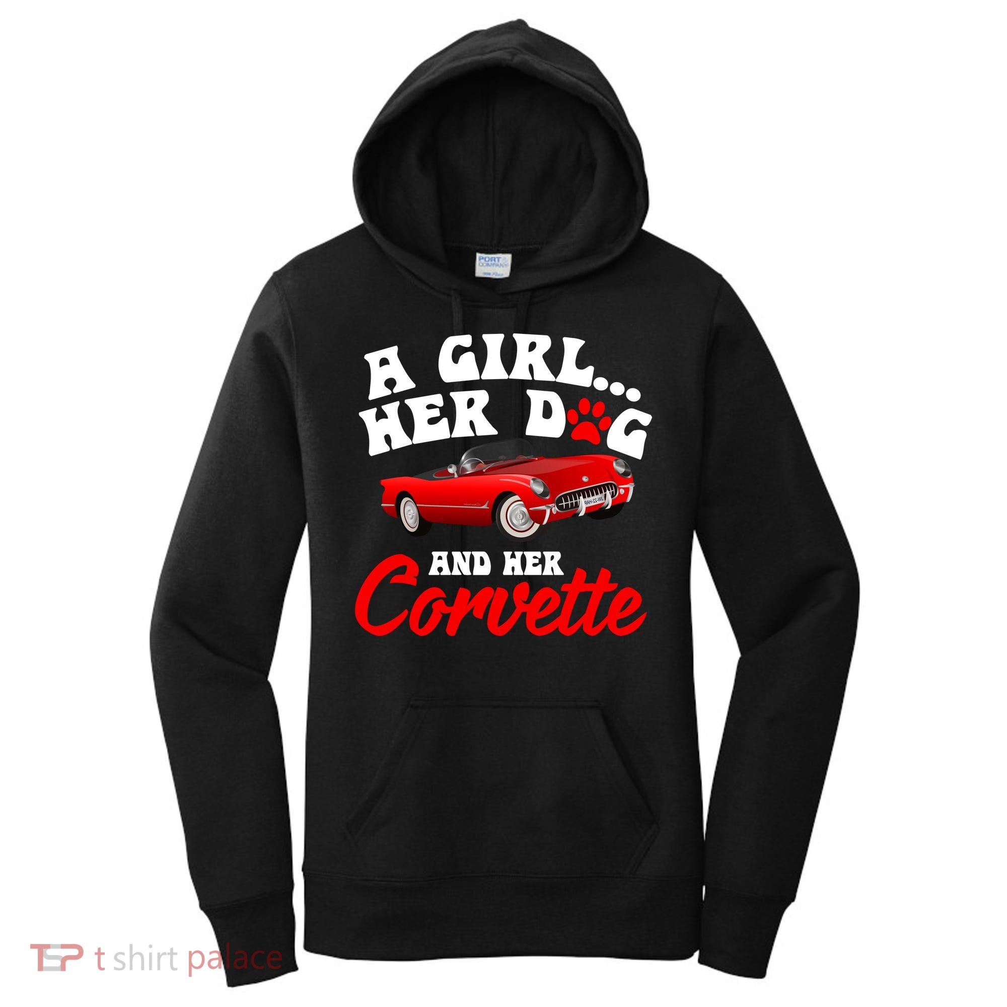 A Girl Her Dog And Her Corvette Dog Mom Women's Hoodie