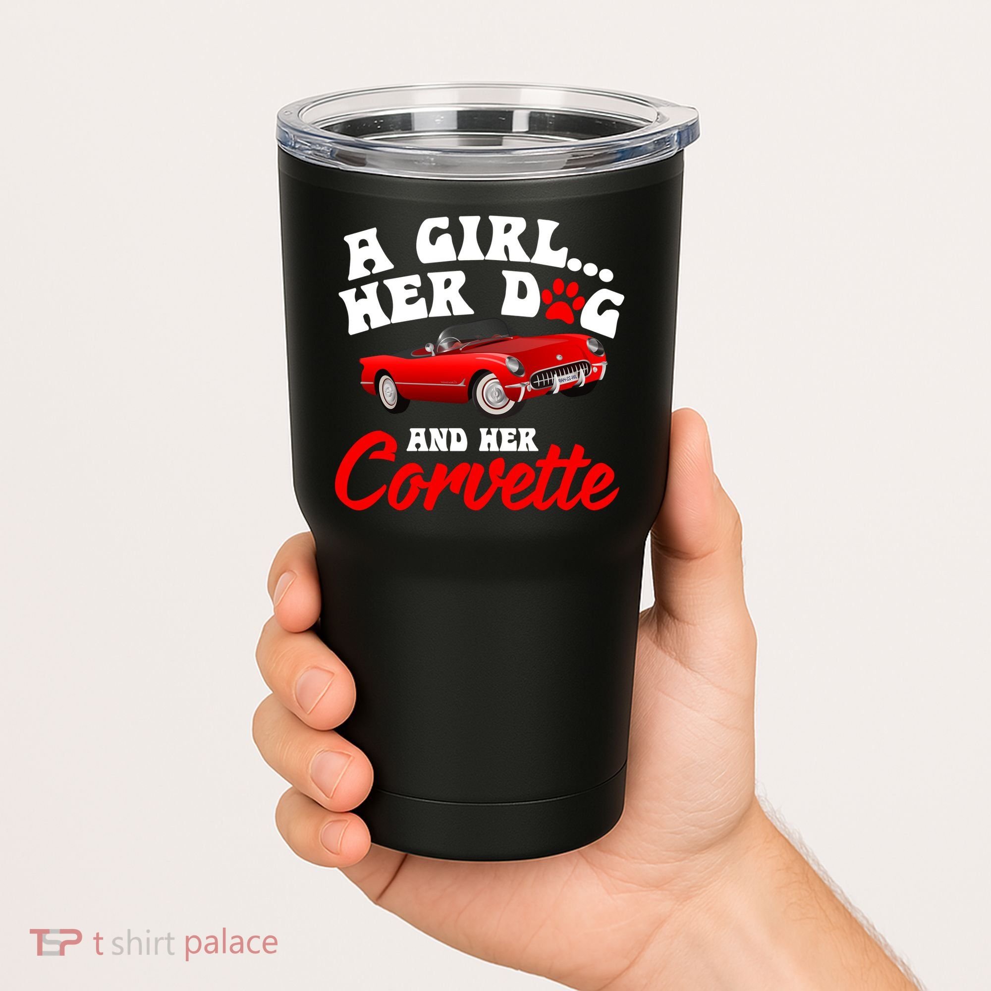 A Girl Her Dog And Her Corvette Dog Mom Tumbler