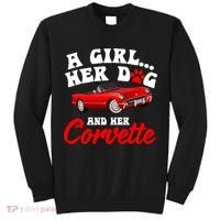 A Girl Her Dog And Her Corvette Dog Mom Tall Sweatshirt thumb 0