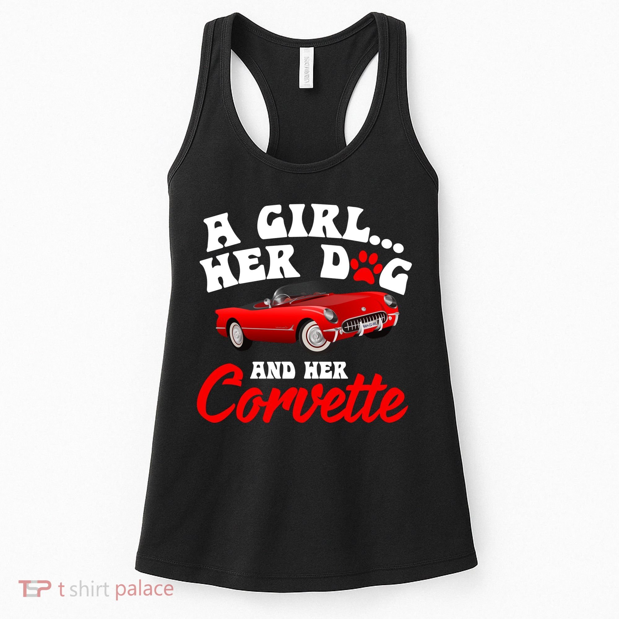 A Girl Her Dog And Her Corvette Dog Mom Women's Tank Top