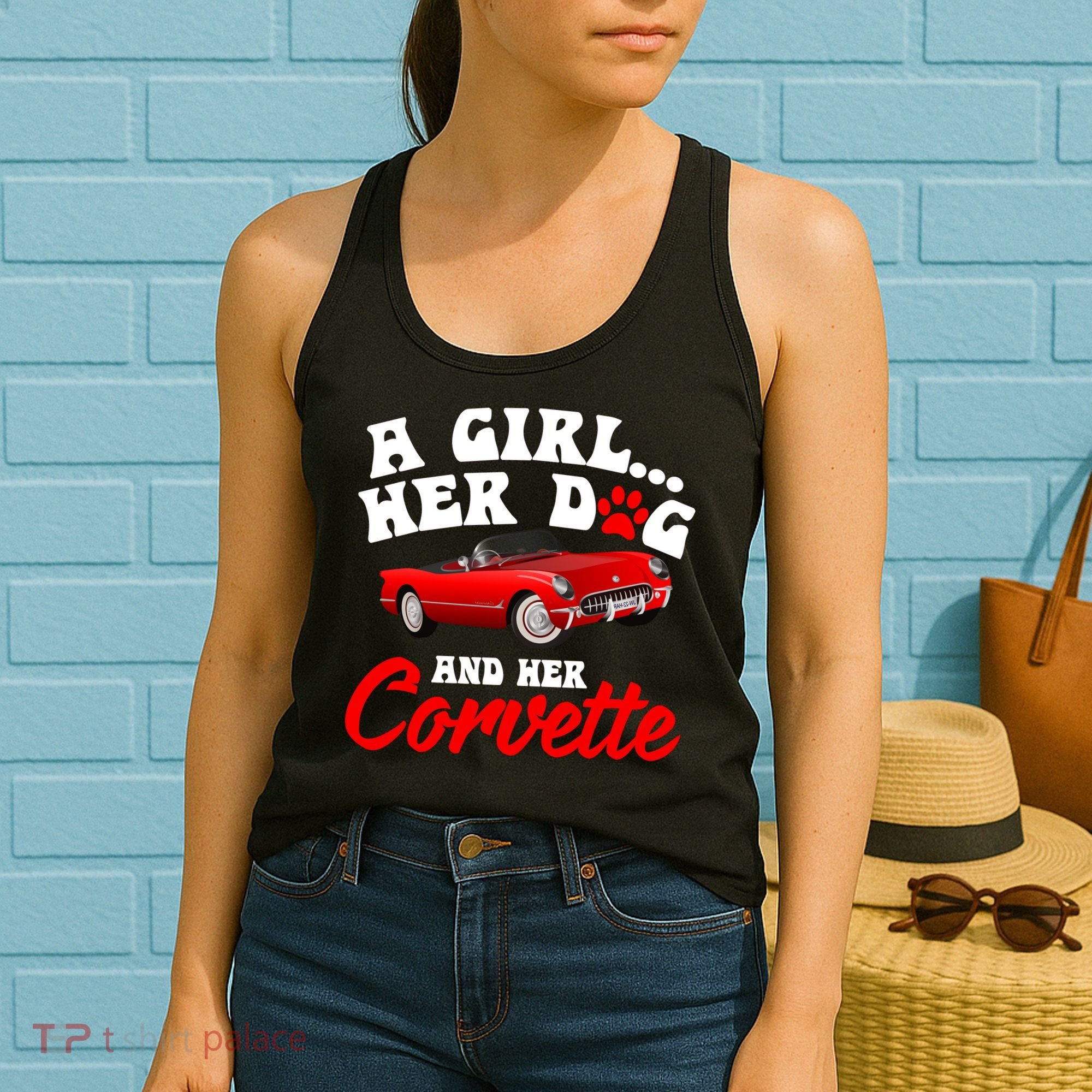 A Girl Her Dog And Her Corvette Dog Mom Women's Tank Top
