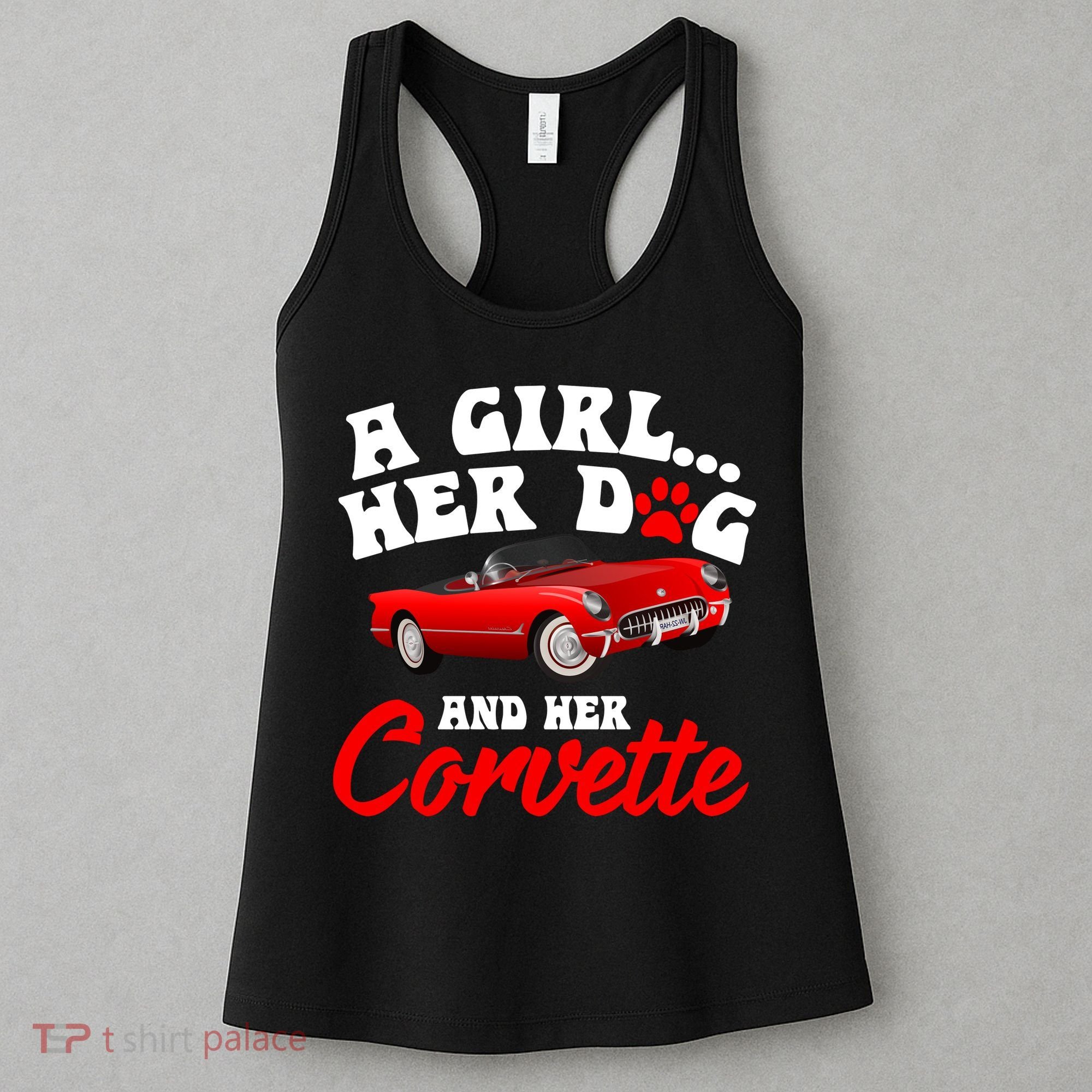 A Girl Her Dog And Her Corvette Dog Mom Women's Tank Top
