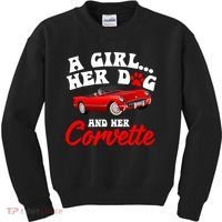 A Girl Her Dog And Her Corvette Dog Mom Kids Sweatshirt thumb 0