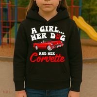 A Girl Her Dog And Her Corvette Dog Mom Kids Hoodie thumb 3