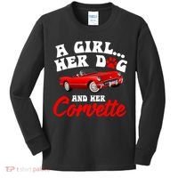 A Girl Her Dog And Her Corvette Dog Mom Kids Long Sleeve Shirt thumb 0