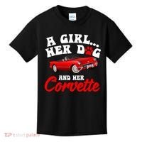 A Girl Her Dog And Her Corvette Dog Mom Kids T-Shirt thumb 0