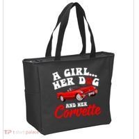 A Girl Her Dog And Her Corvette Dog Mom Tote Bag thumb 2