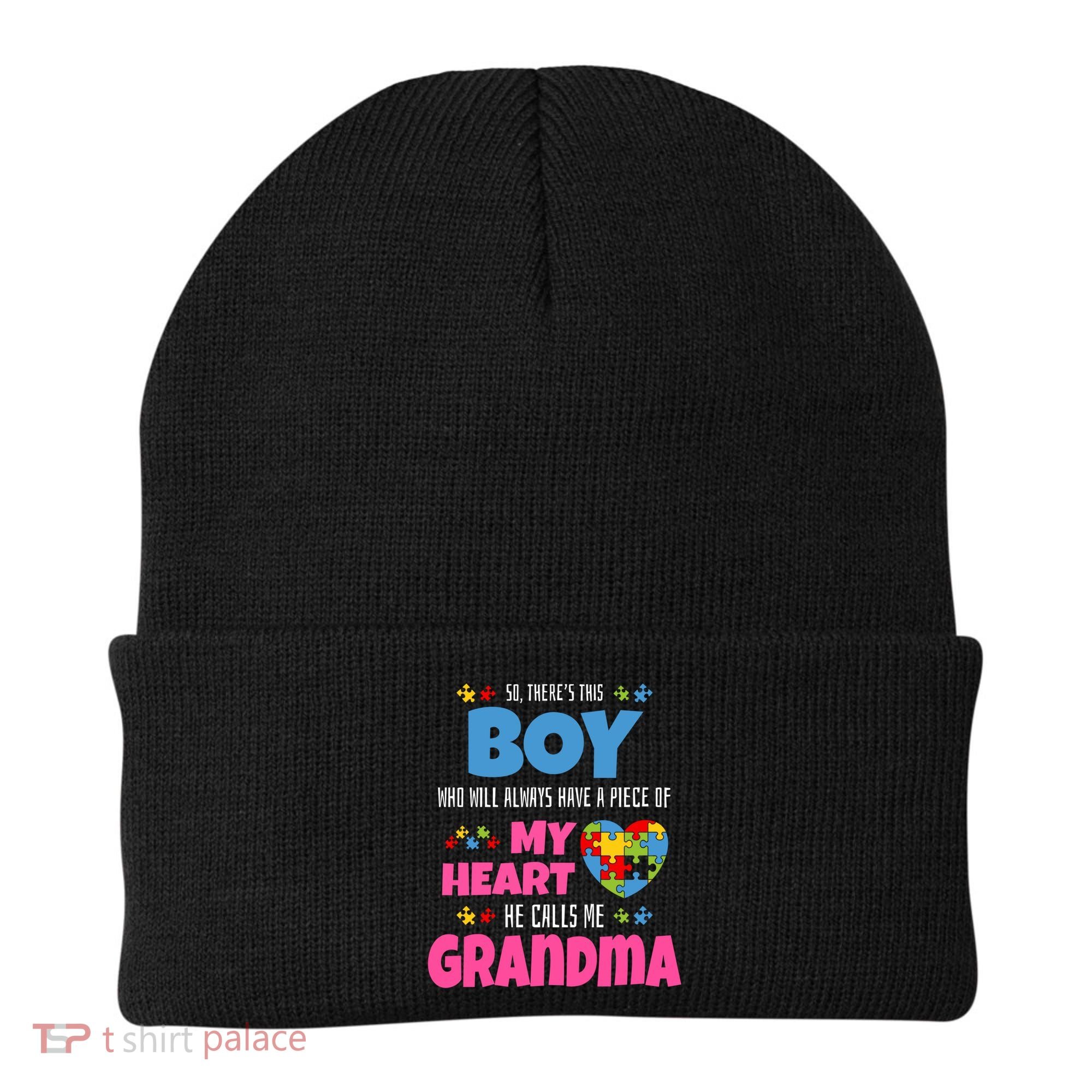 Autism Grandma He Has My Heart Autistic Grandson Gift Beanie