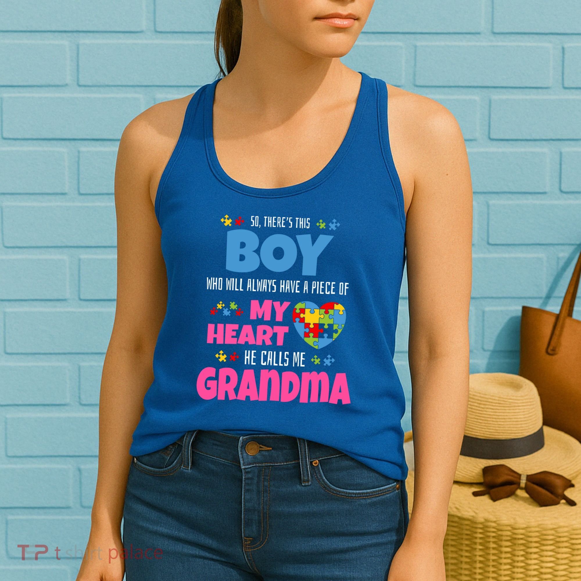 Autism Grandma He Has My Heart Autistic Grandson Gift Women's Tank Top