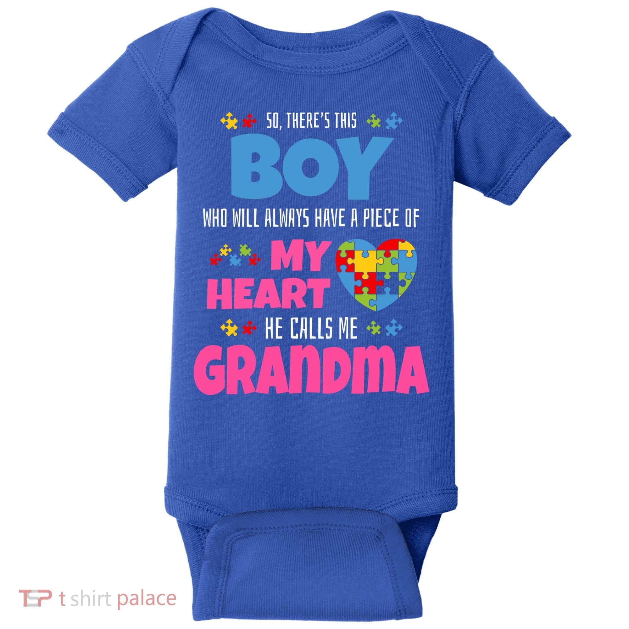 Autism Grandma He Has My Heart Autistic Grandson Gift Baby Bodysuit