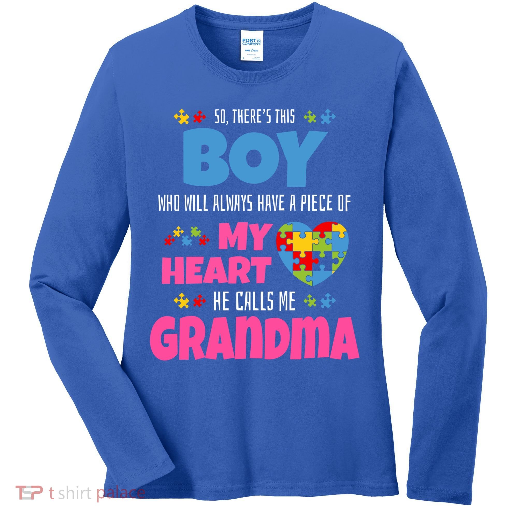 Autism Grandma He Has My Heart Autistic Grandson Gift Women's Long Sleeve Shirt