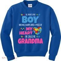 Autism Grandma He Has My Heart Autistic Grandson Gift Kids Sweatshirt thumb 0