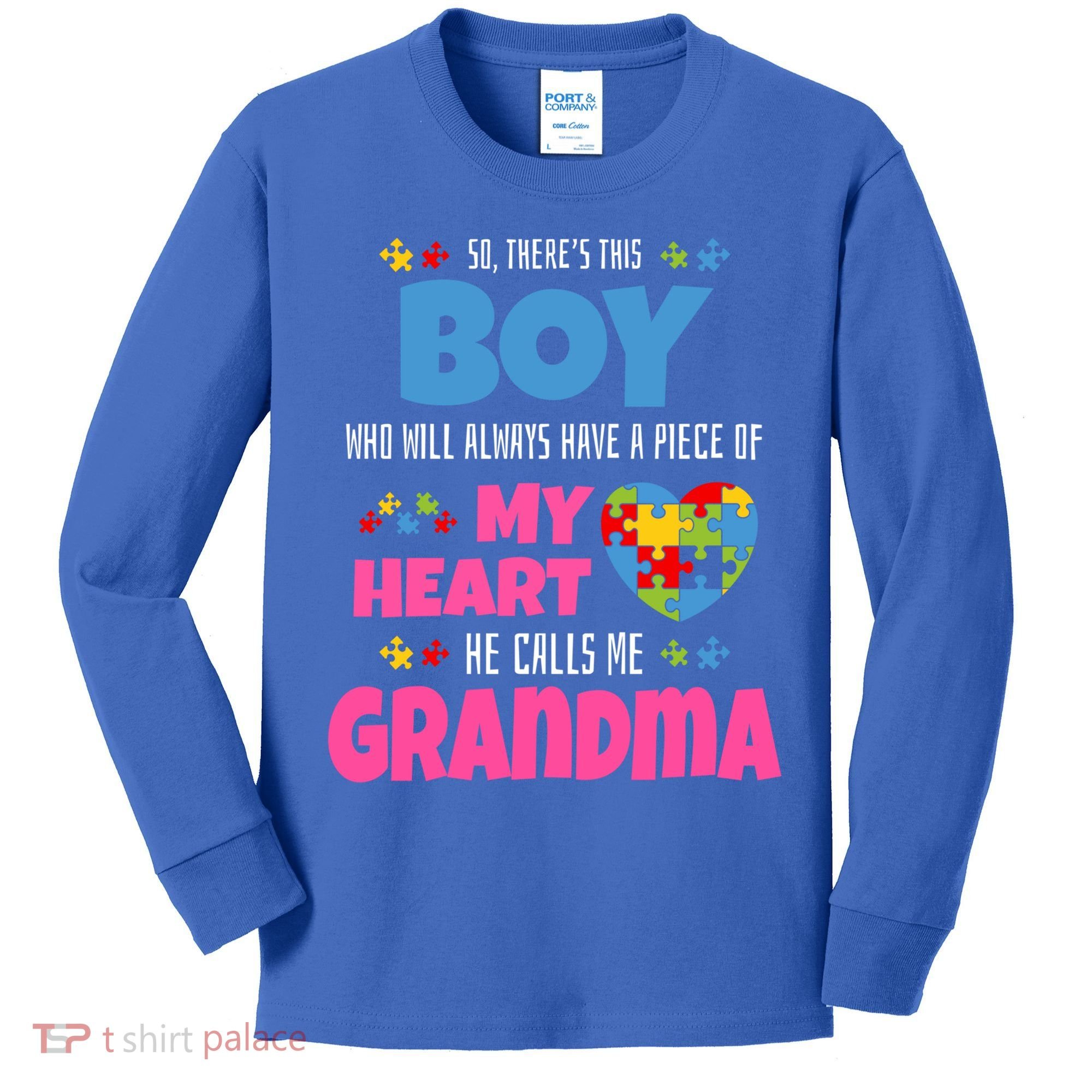 Autism Grandma He Has My Heart Autistic Grandson Gift Kids Long Sleeve Shirt
