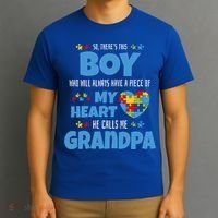 Autism Grandpa He Has My Heart Autistic Grandson Cute Gift T-Shirt thumb 3