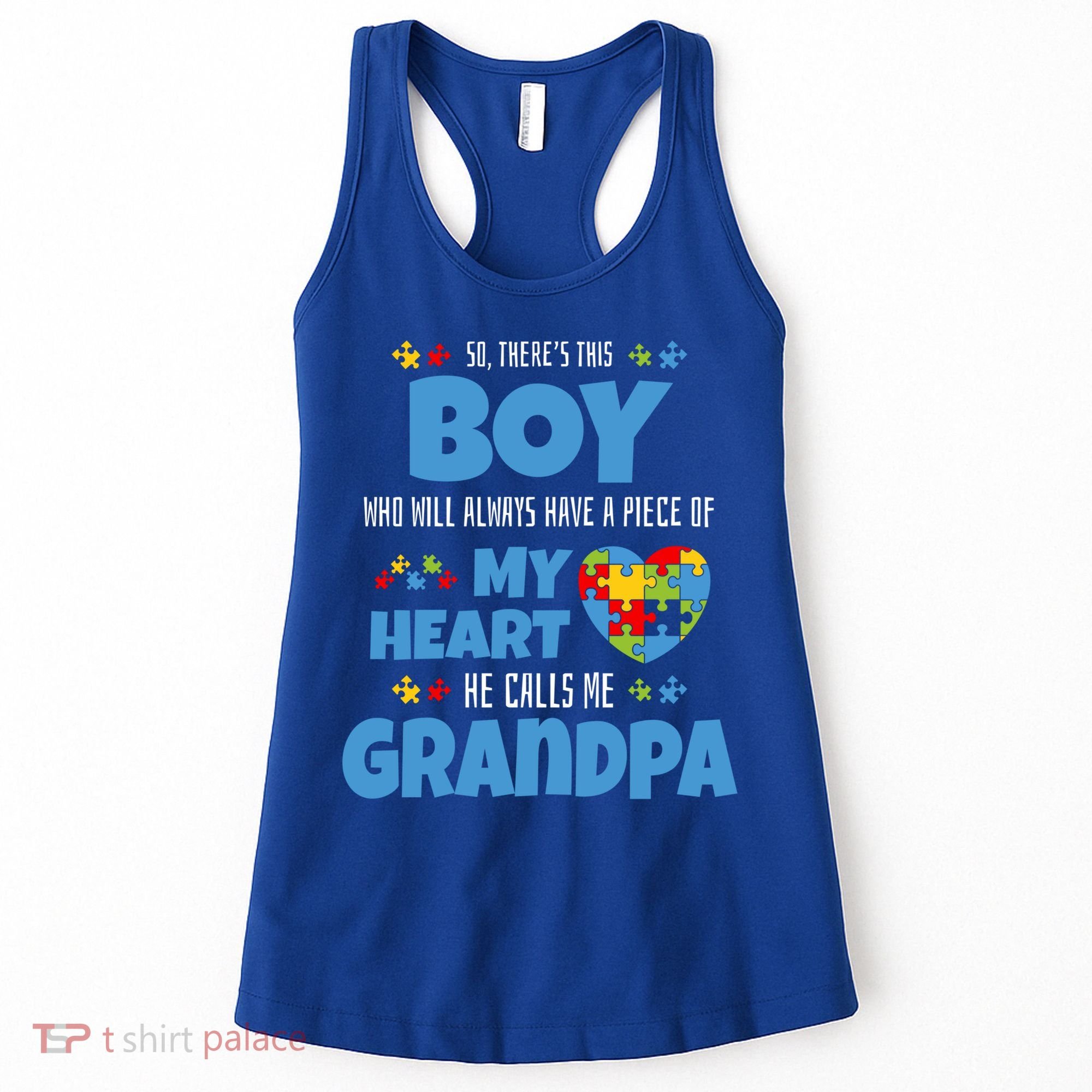 Autism Grandpa He Has My Heart Autistic Grandson Cute Gift Women's Tank Top