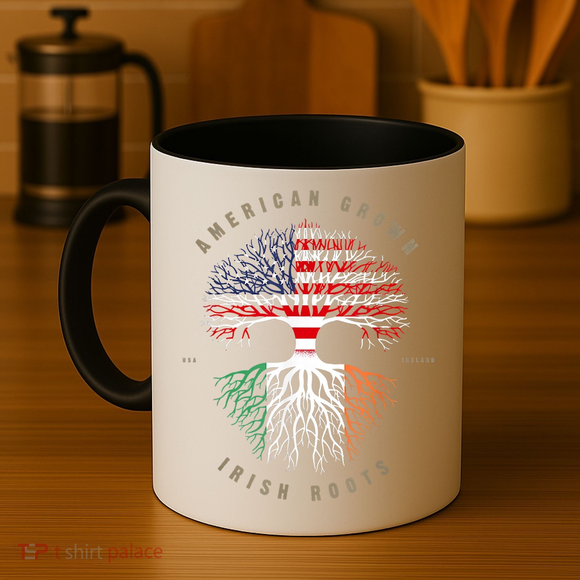 American Grown Irish Roots Ireland Flag ST. Patrick's Day Coffee Mug