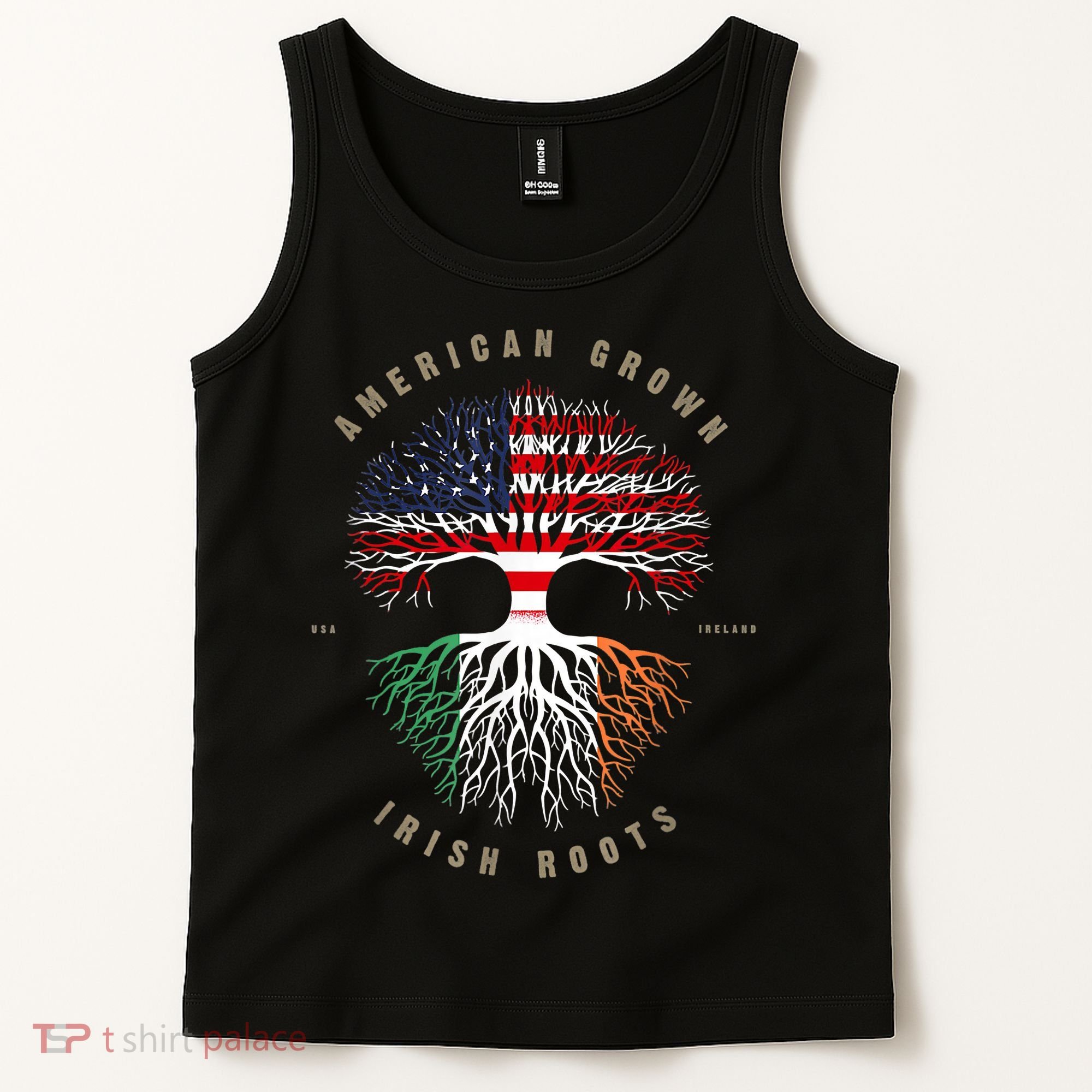 American Grown Irish Roots Ireland Flag ST. Patrick's Day Tank Top