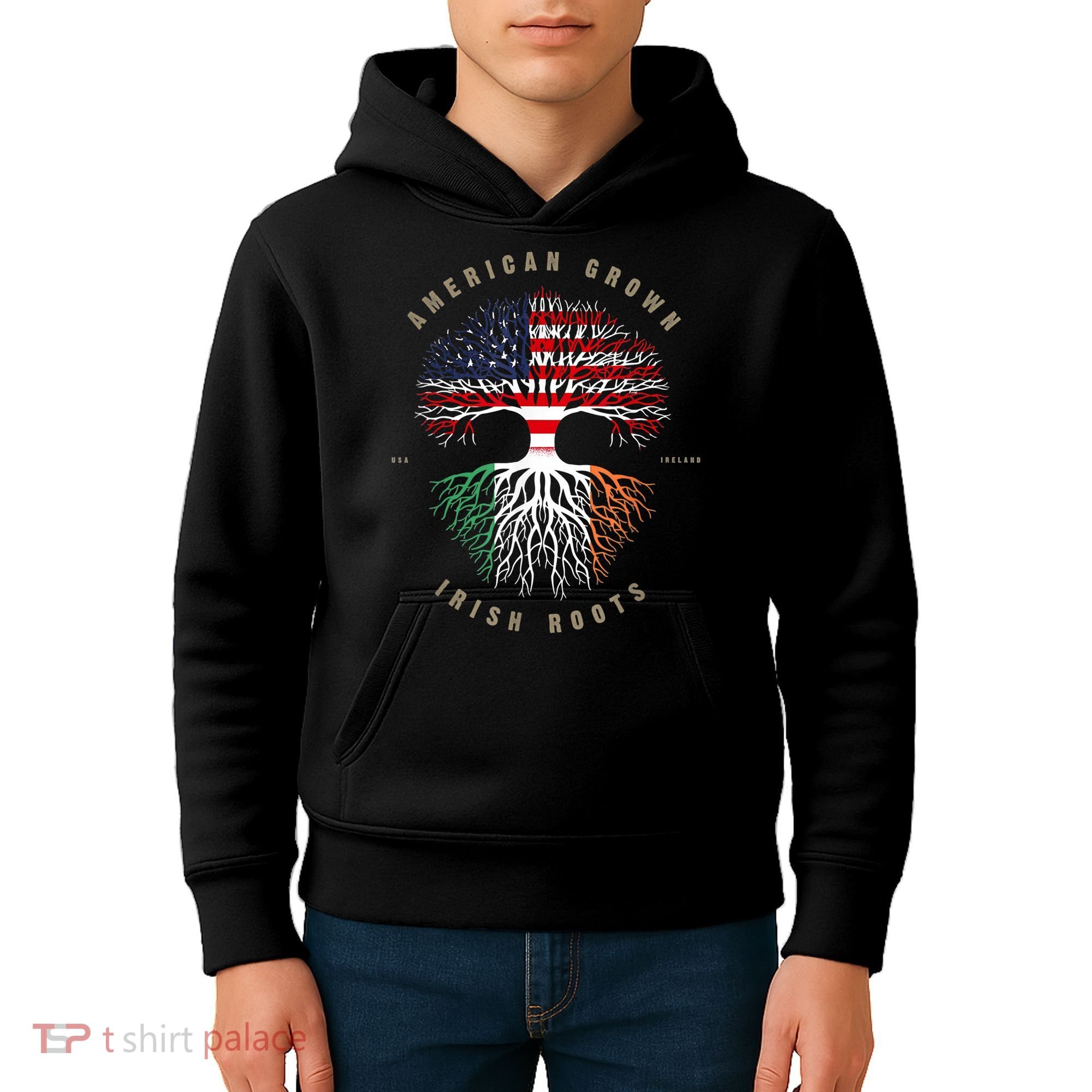 American Grown Irish Roots Ireland Flag ST. Patrick's Day Kids Hoodie