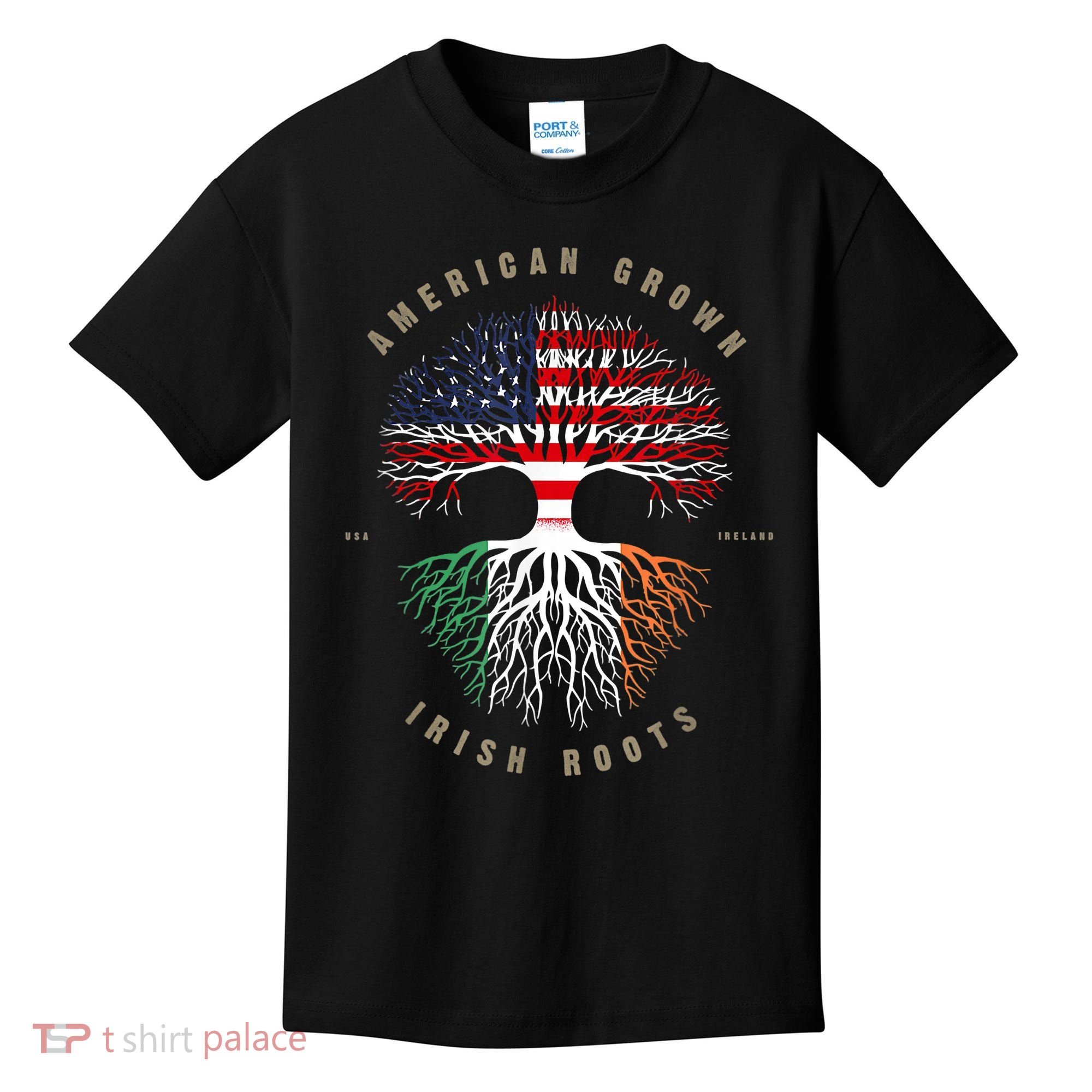 American Grown Irish Roots Ireland Flag ST. Patrick's Day Kids T-Shirt