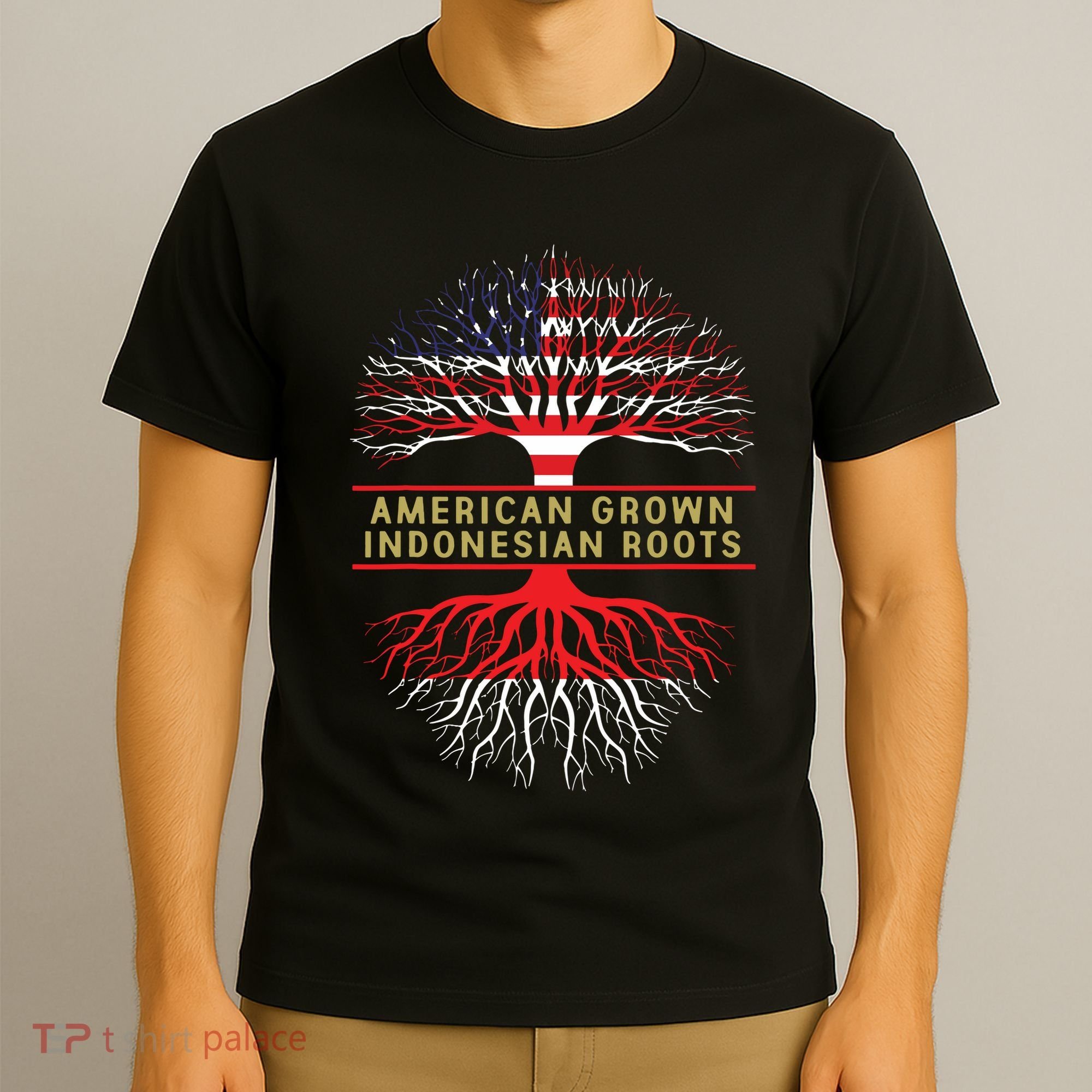 American Grown Indonesian Roots America Indonesia Tree Flag T-Shirt