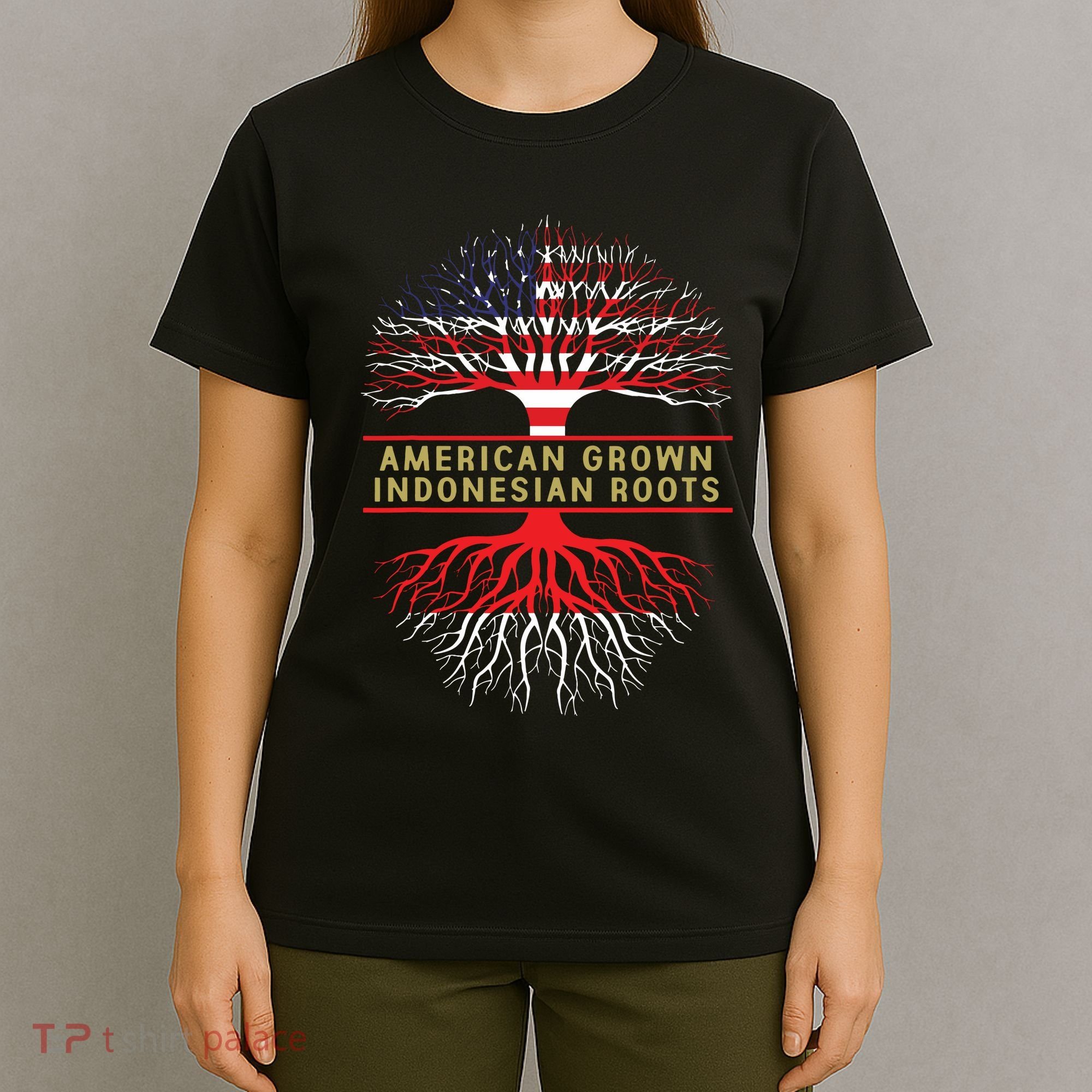 American Grown Indonesian Roots America Indonesia Tree Flag T-Shirt